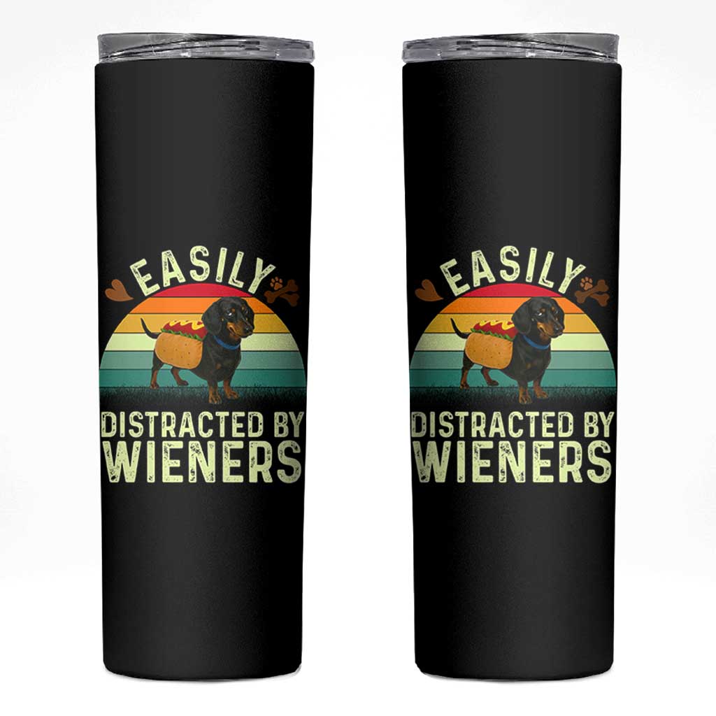 Easily Distracted By Wieners Skinny Tumbler Funny Dachshund Dog In A Hot Dog Costume