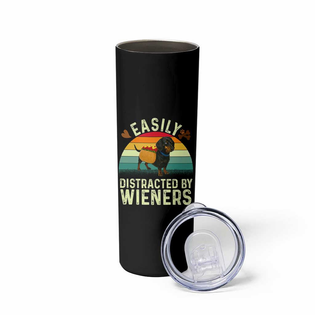 Easily Distracted By Wieners Skinny Tumbler Funny Dachshund Dog In A Hot Dog Costume