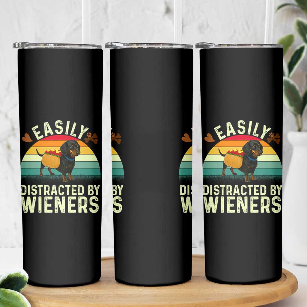 Easily Distracted By Wieners Skinny Tumbler Funny Dachshund Dog In A Hot Dog Costume