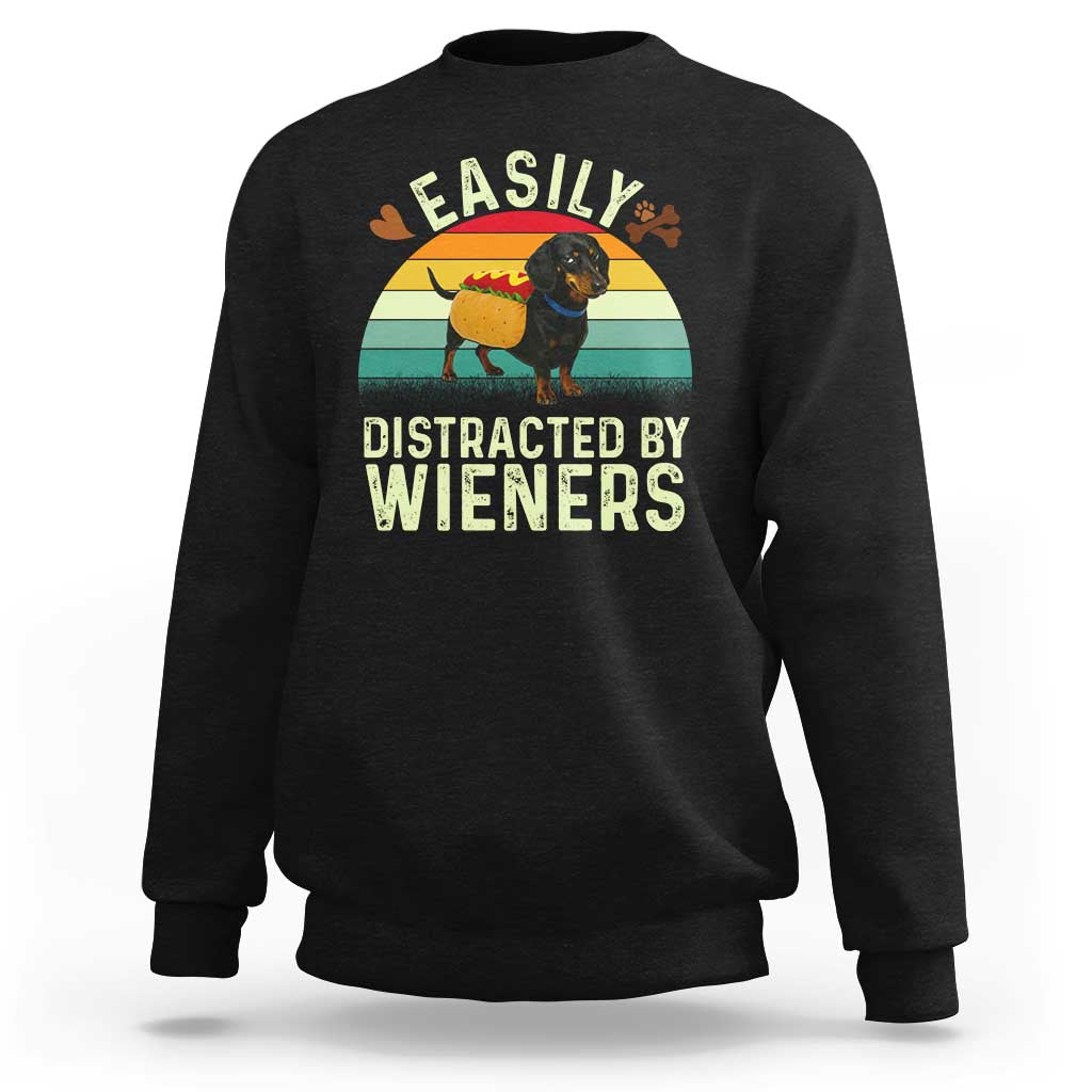 Easily Distracted By Wieners Sweatshirt Funny Dachshund Dog In A Hot Dog Costume - Wonder Print Shop