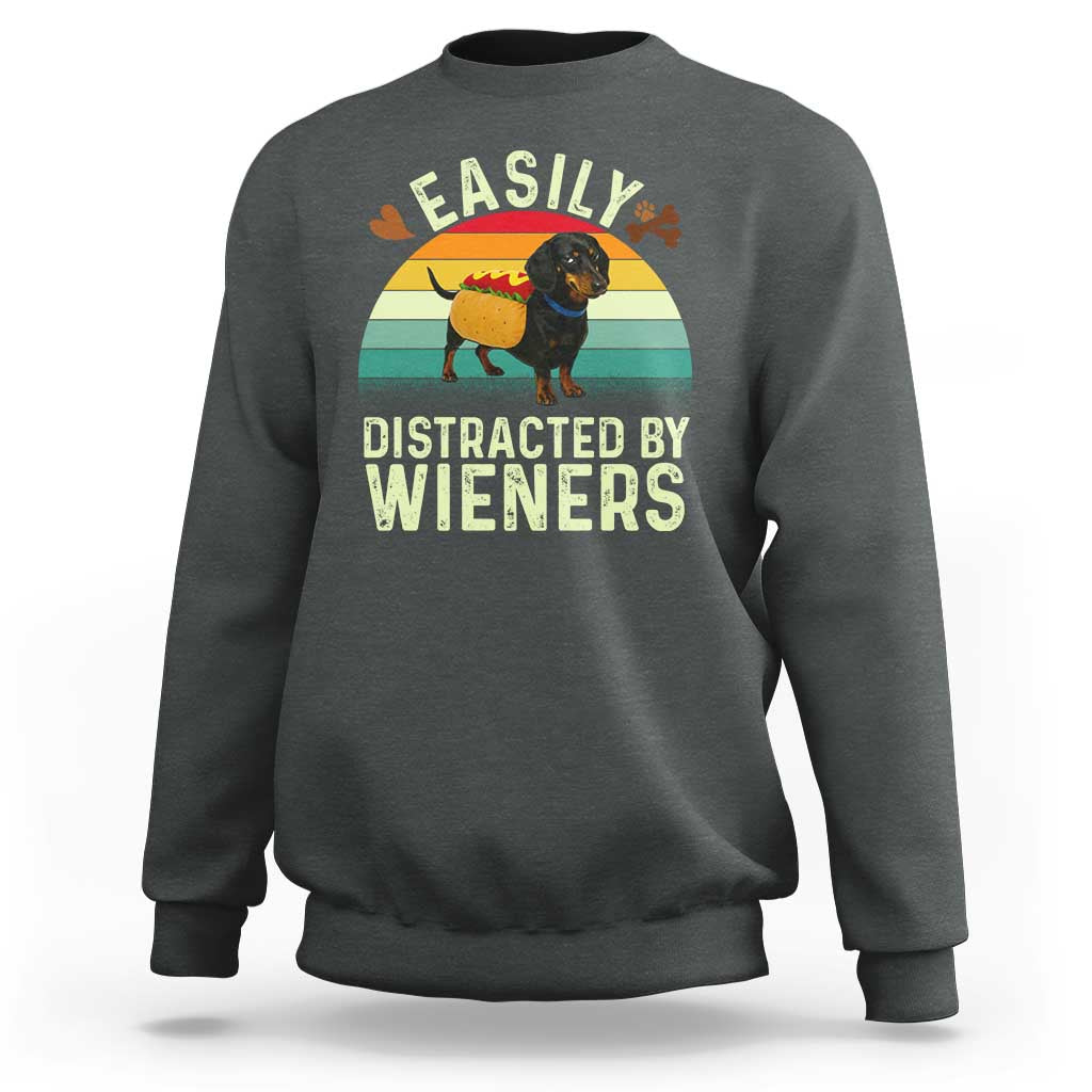 Easily Distracted By Wieners Sweatshirt Funny Dachshund Dog In A Hot Dog Costume - Wonder Print Shop