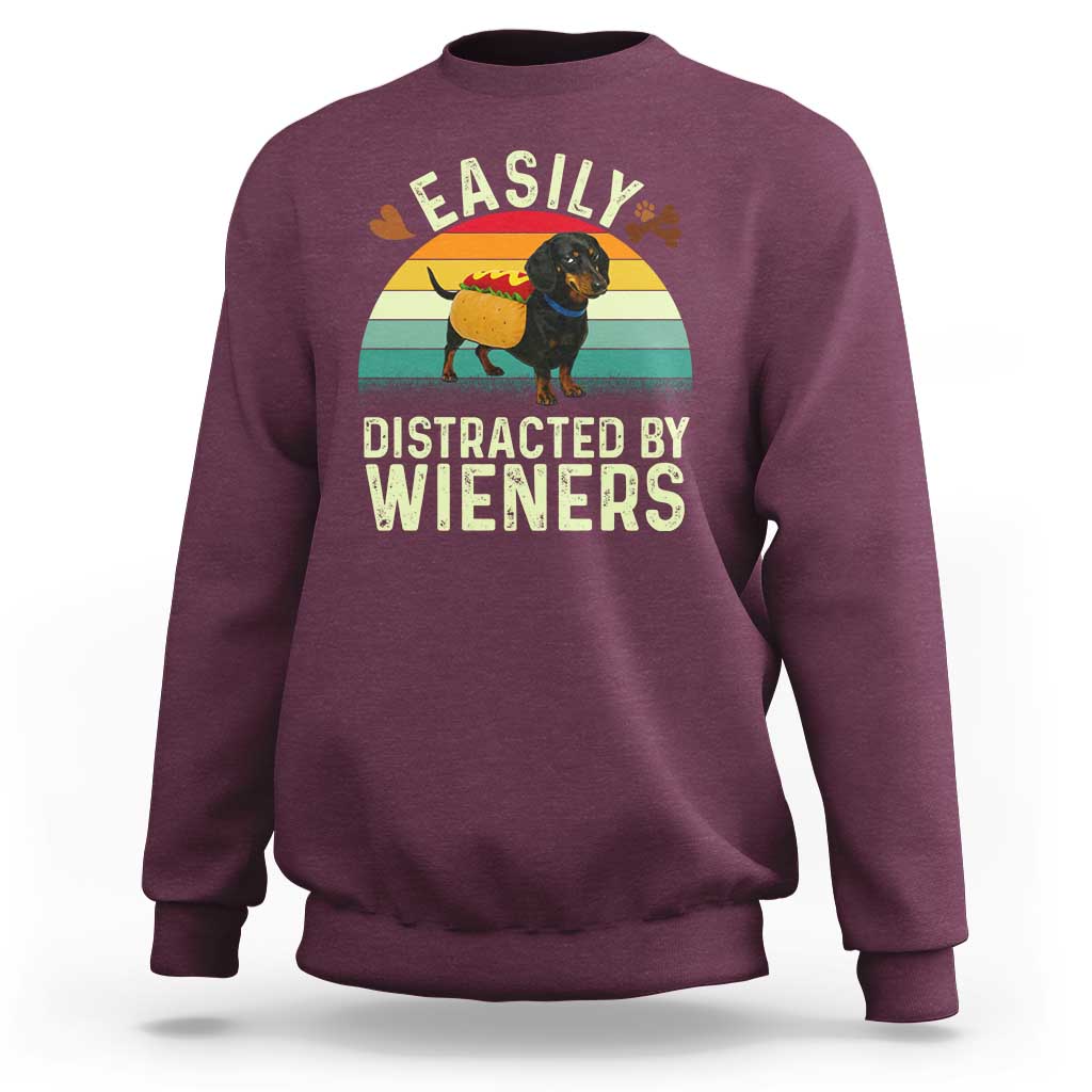 Easily Distracted By Wieners Sweatshirt Funny Dachshund Dog In A Hot Dog Costume - Wonder Print Shop