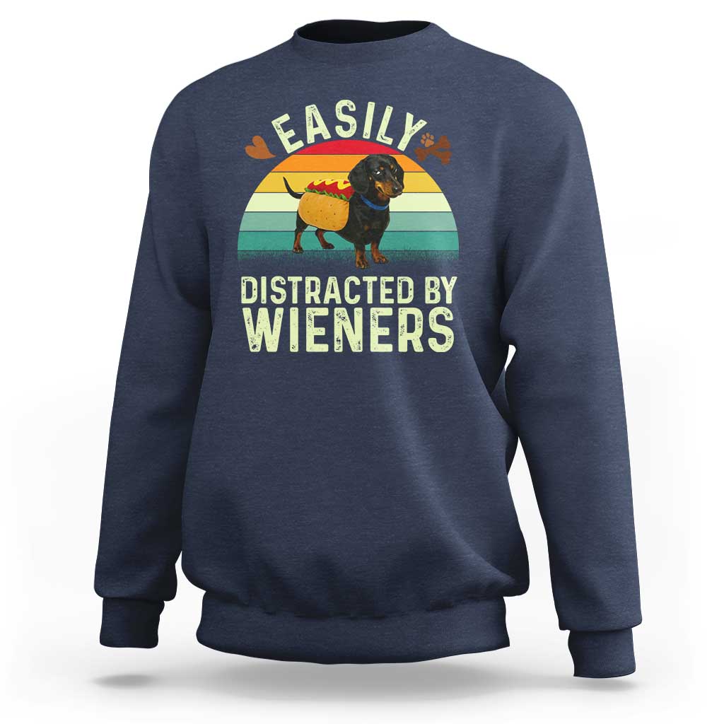 Easily Distracted By Wieners Sweatshirt Funny Dachshund Dog In A Hot Dog Costume - Wonder Print Shop