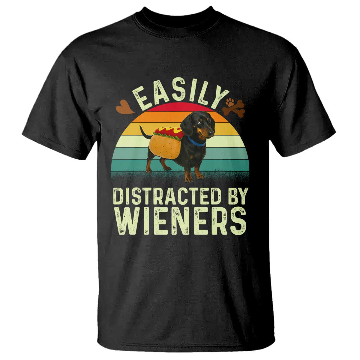 Easily Distracted By Wieners T Shirt Funny Dachshund Dog In A Hot Dog Costume - Wonder Print Shop