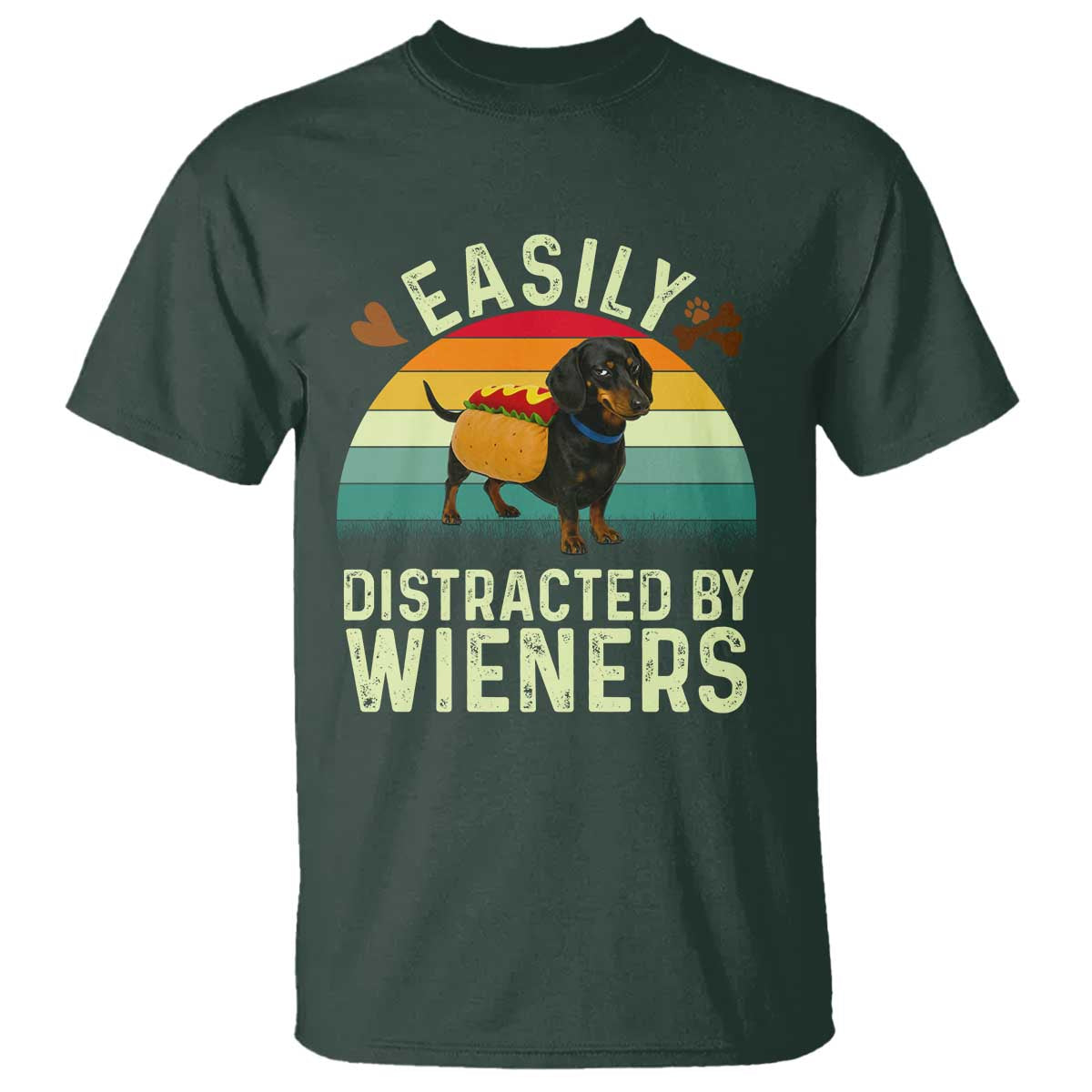 Easily Distracted By Wieners T Shirt Funny Dachshund Dog In A Hot Dog Costume - Wonder Print Shop