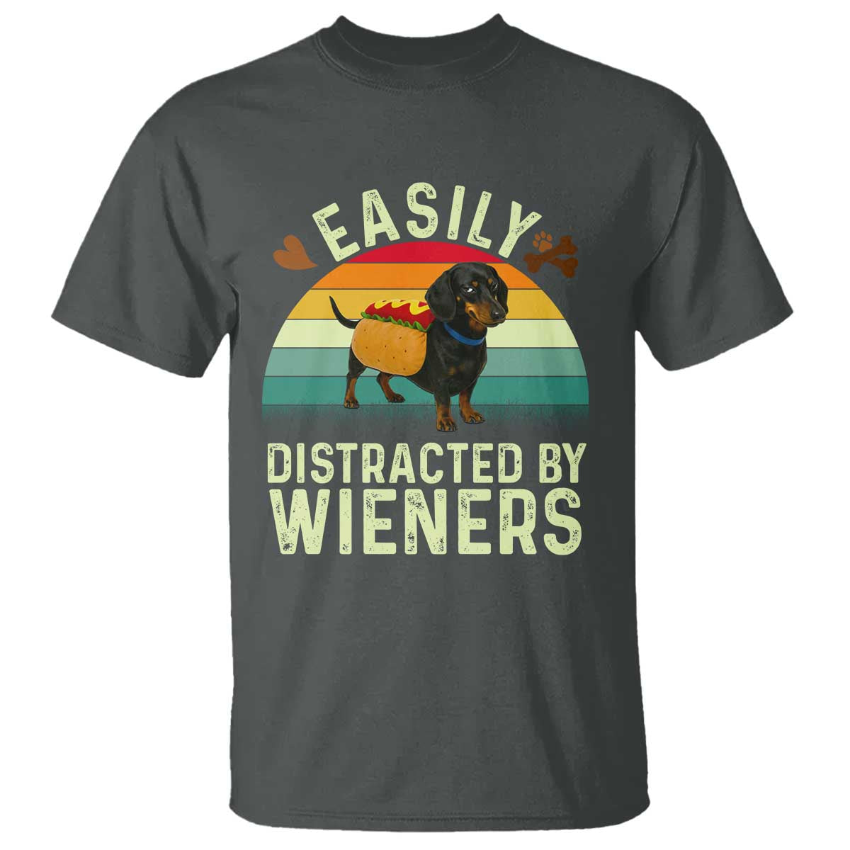 Easily Distracted By Wieners T Shirt Funny Dachshund Dog In A Hot Dog Costume - Wonder Print Shop