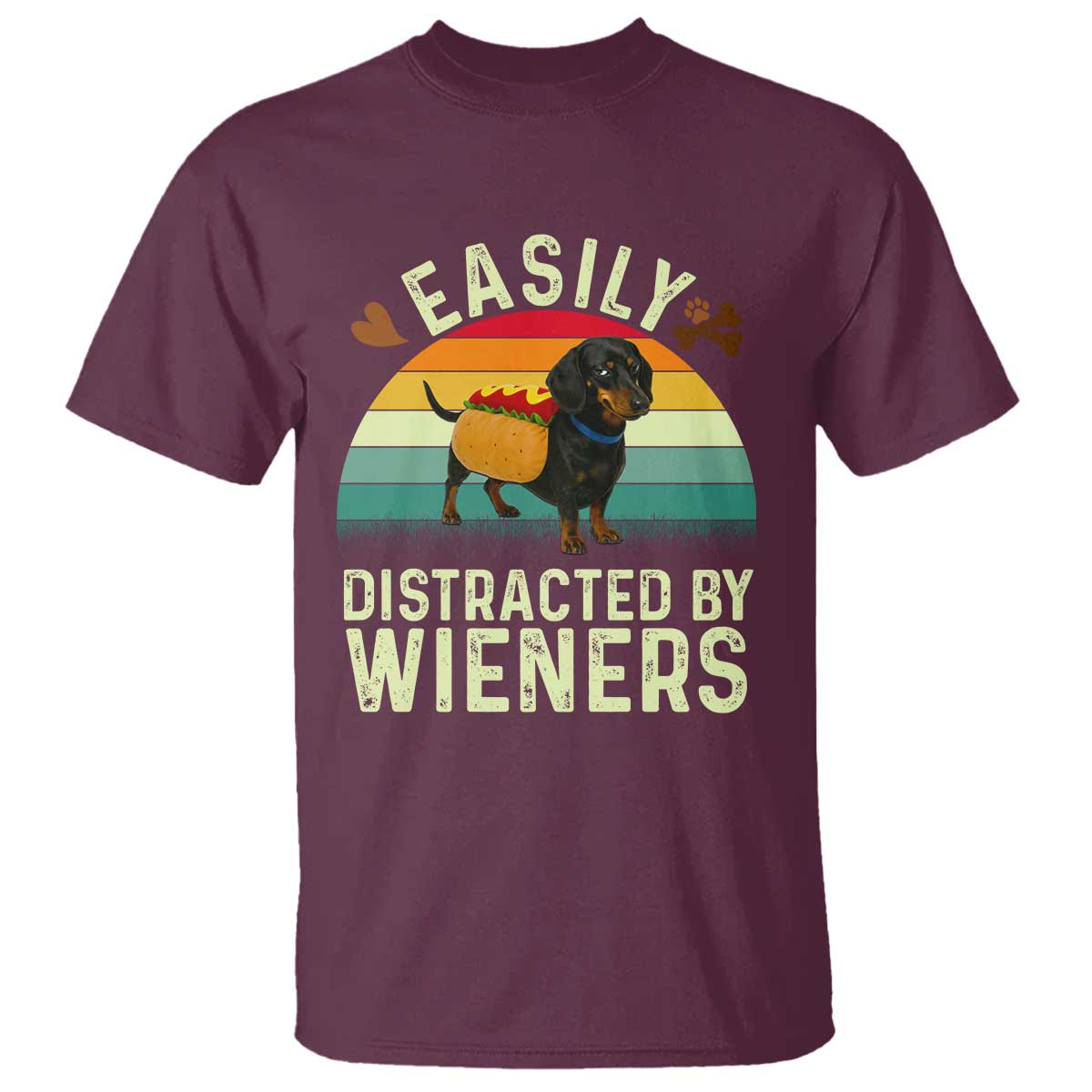 Easily Distracted By Wieners T Shirt Funny Dachshund Dog In A Hot Dog Costume - Wonder Print Shop