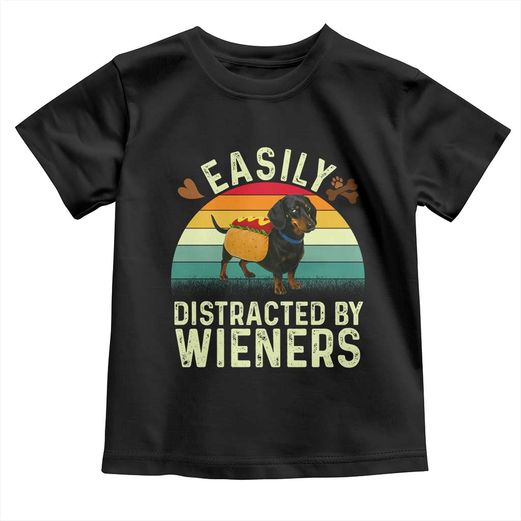 Easily Distracted By Wieners Toddler T Shirt Funny Dachshund Dog In A Hot Dog Costume - Wonder Print Shop