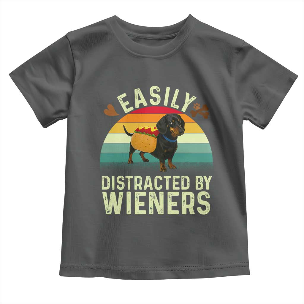 Easily Distracted By Wieners Toddler T Shirt Funny Dachshund Dog In A Hot Dog Costume - Wonder Print Shop