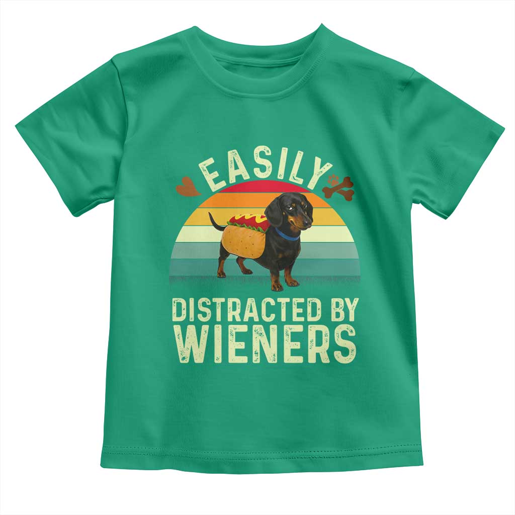 Easily Distracted By Wieners Toddler T Shirt Funny Dachshund Dog In A Hot Dog Costume - Wonder Print Shop
