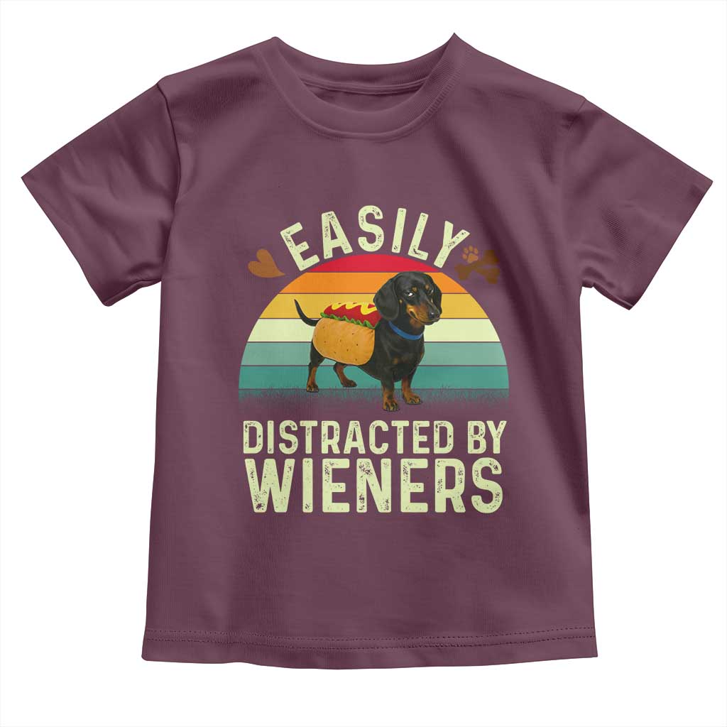 Easily Distracted By Wieners Toddler T Shirt Funny Dachshund Dog In A Hot Dog Costume - Wonder Print Shop