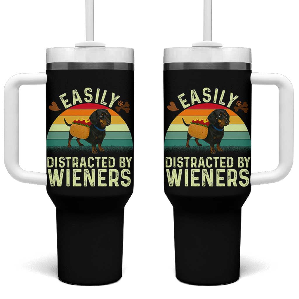 Easily Distracted By Wieners Tumbler With Handle Funny Dachshund Dog In A Hot Dog Costume