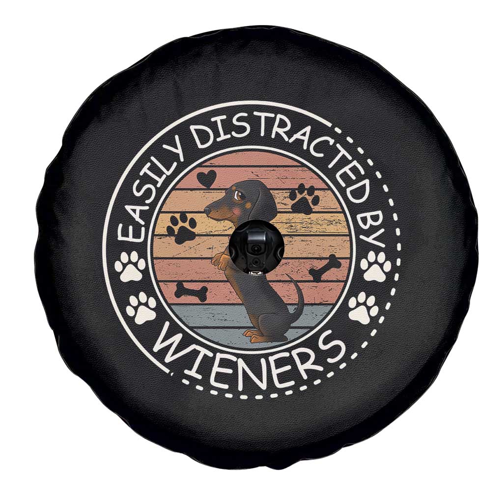Easily Distracted By Wieners Spare Tire Cover Dachshund Dog Lover Retro Sunset - Wonder Print Shop