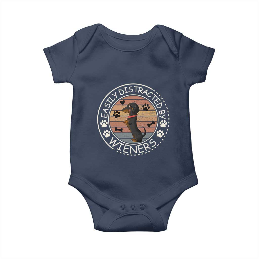 Easily Distracted By Wieners Baby Onesie Dachshund Dog Lover Retro Sunset - Wonder Print Shop