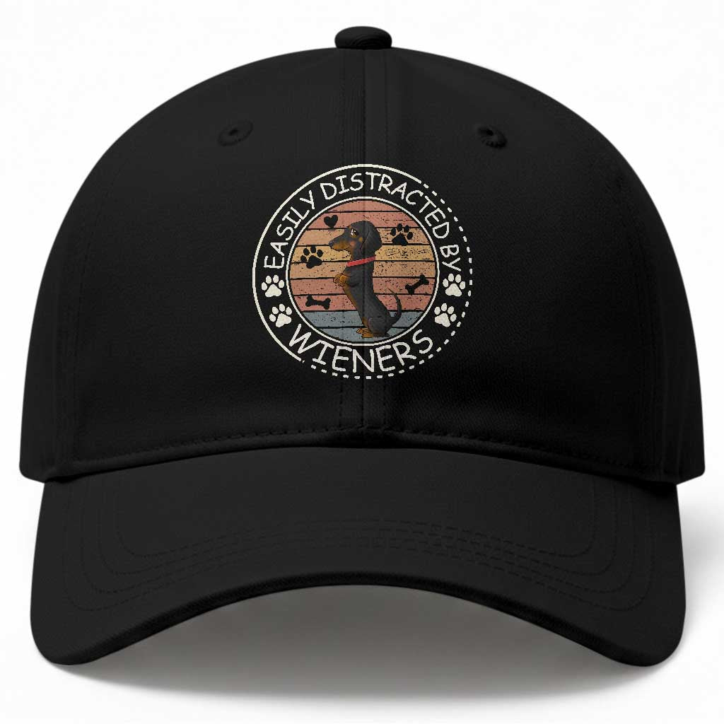Easily Distracted By Wieners Baseball Cap Dachshund Dog Lover Retro Sunset