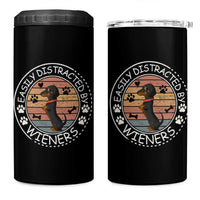 Easily Distracted By Wieners 4 in 1 Can Cooler Tumbler Dachshund Dog Lover Retro Sunset