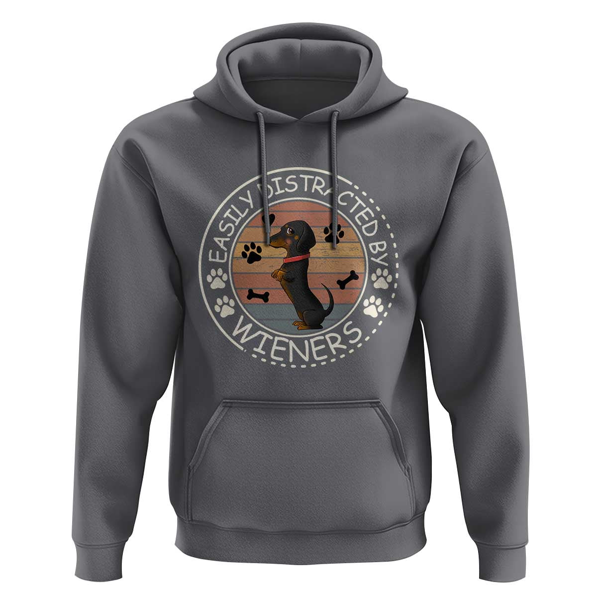 Easily Distracted By Wieners Hoodie Dachshund Dog Lover Retro Sunset - Wonder Print Shop