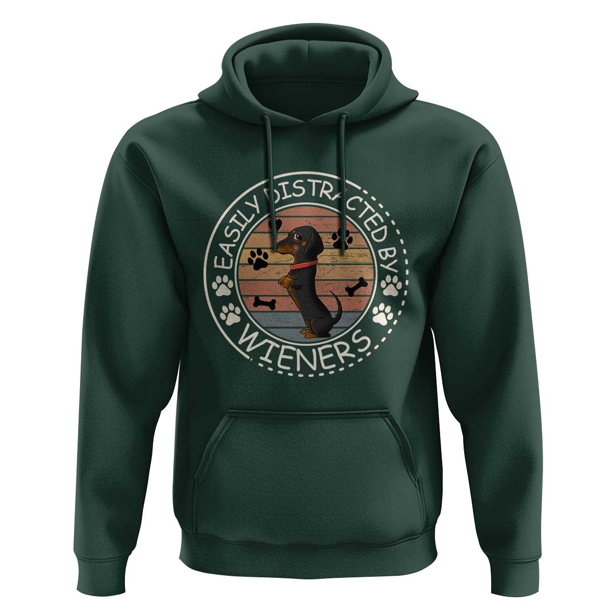 Easily Distracted By Wieners Hoodie Dachshund Dog Lover Retro Sunset - Wonder Print Shop