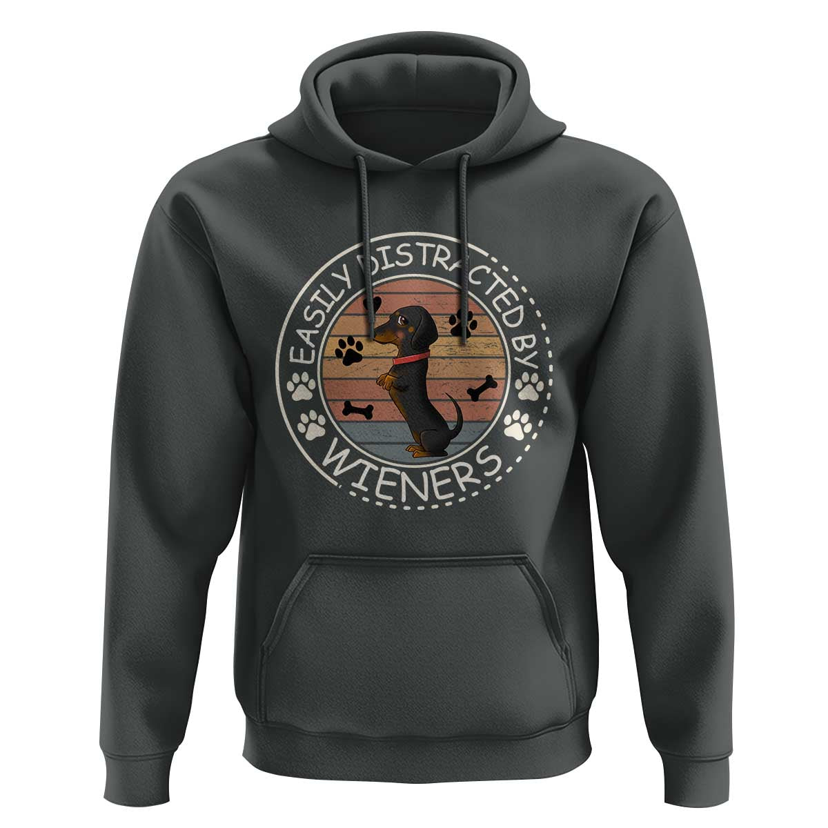 Easily Distracted By Wieners Hoodie Dachshund Dog Lover Retro Sunset - Wonder Print Shop