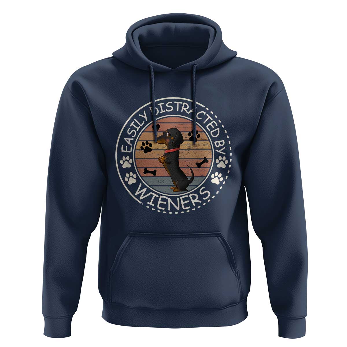 Easily Distracted By Wieners Hoodie Dachshund Dog Lover Retro Sunset - Wonder Print Shop