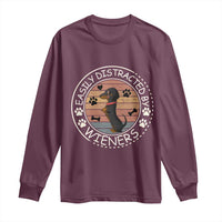Easily Distracted By Wieners Long Sleeve Shirt Dachshund Dog Lover Retro Sunset - Wonder Print Shop