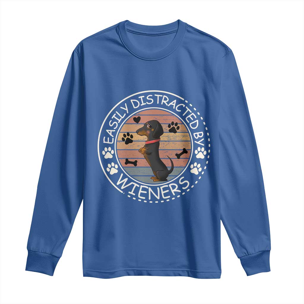 Easily Distracted By Wieners Long Sleeve Shirt Dachshund Dog Lover Retro Sunset - Wonder Print Shop