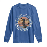 Easily Distracted By Wieners Long Sleeve Shirt Dachshund Dog Lover Retro Sunset - Wonder Print Shop