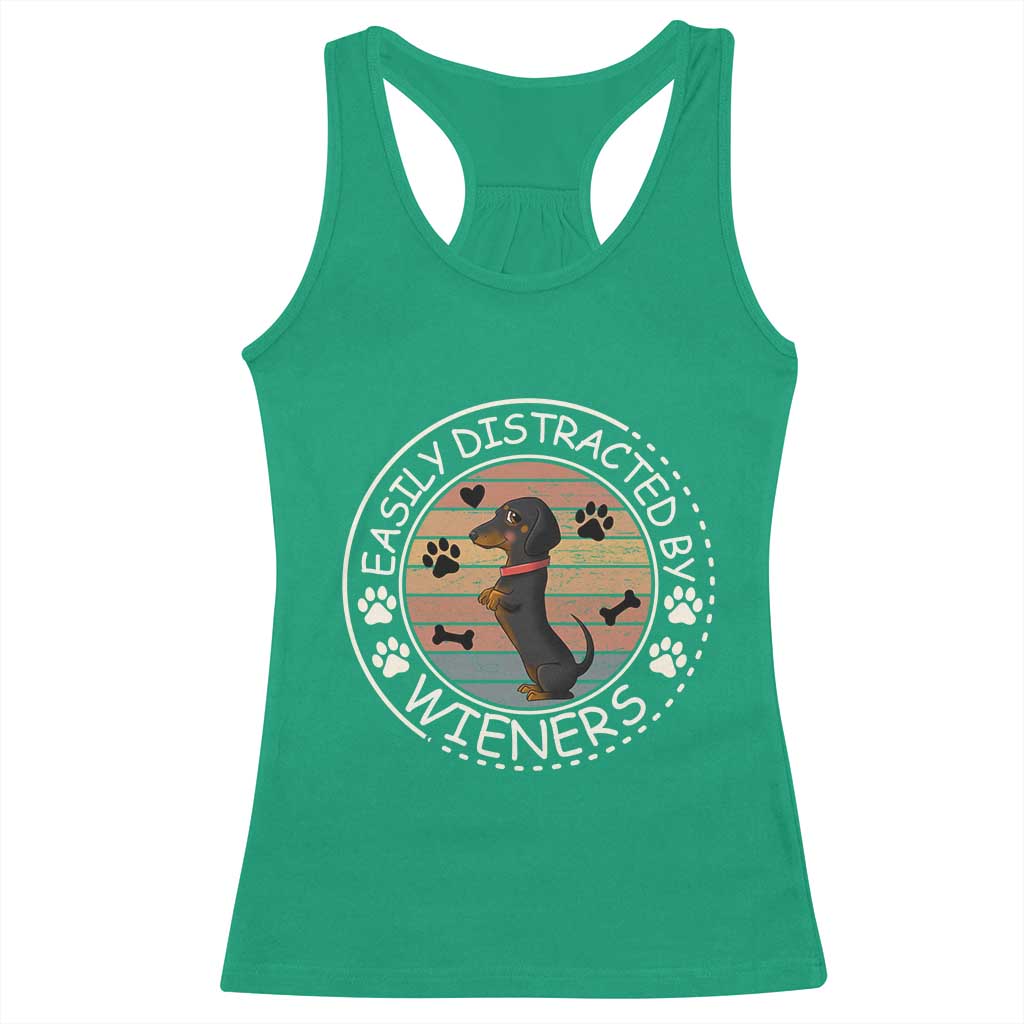 Easily Distracted By Wieners Racerback Tank Top Dachshund Dog Lover Retro Sunset - Wonder Print Shop