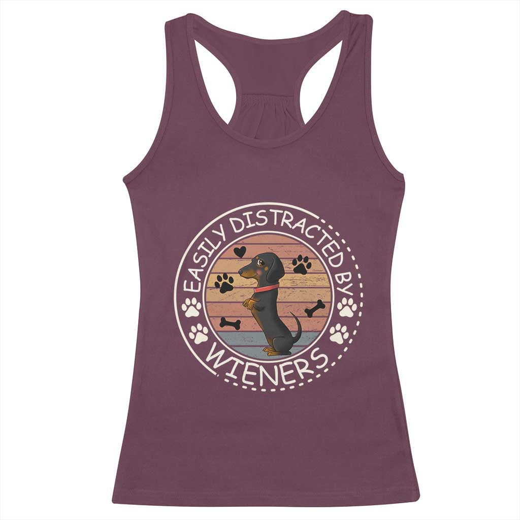 Easily Distracted By Wieners Racerback Tank Top Dachshund Dog Lover Retro Sunset - Wonder Print Shop