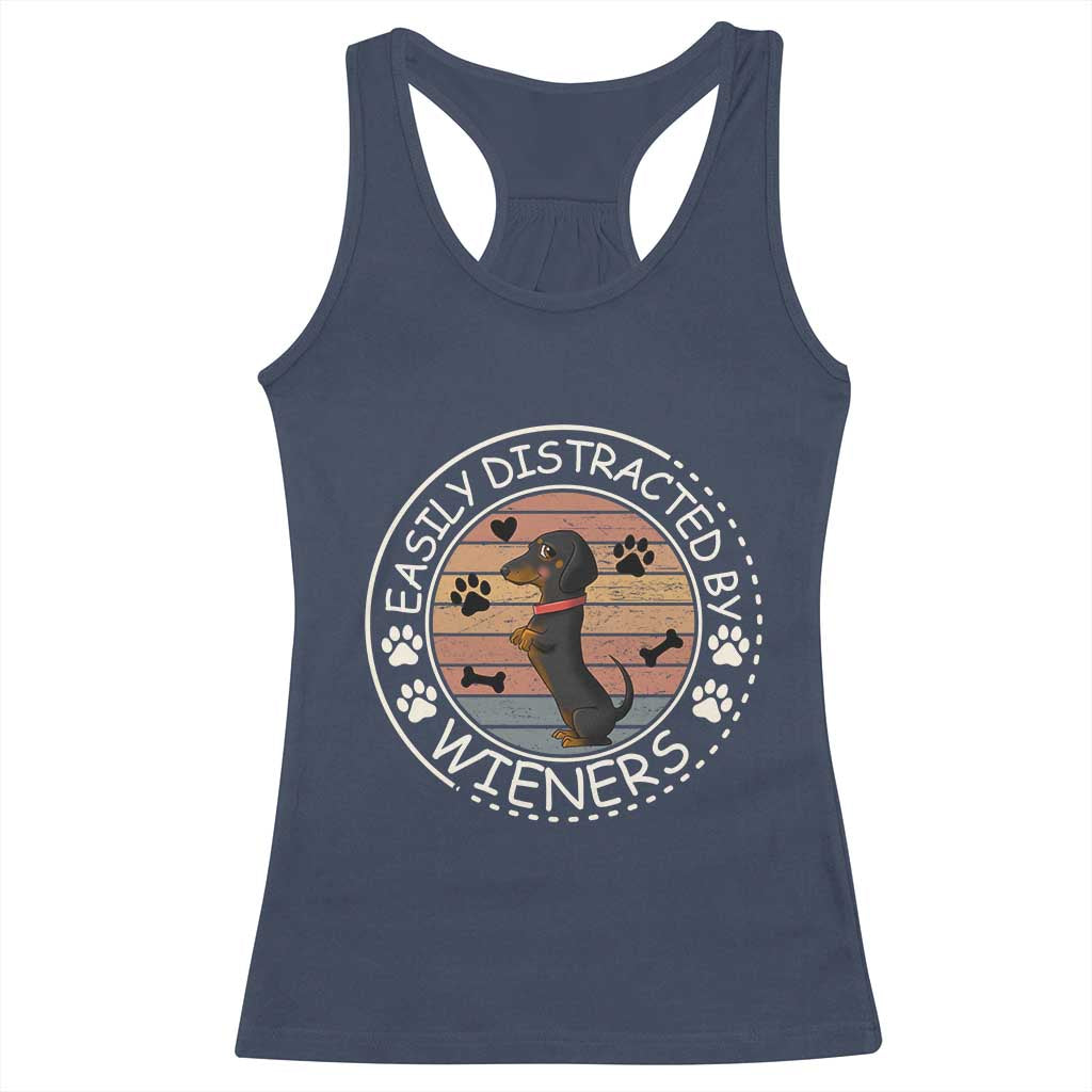 Easily Distracted By Wieners Racerback Tank Top Dachshund Dog Lover Retro Sunset - Wonder Print Shop