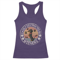 Easily Distracted By Wieners Racerback Tank Top Dachshund Dog Lover Retro Sunset - Wonder Print Shop
