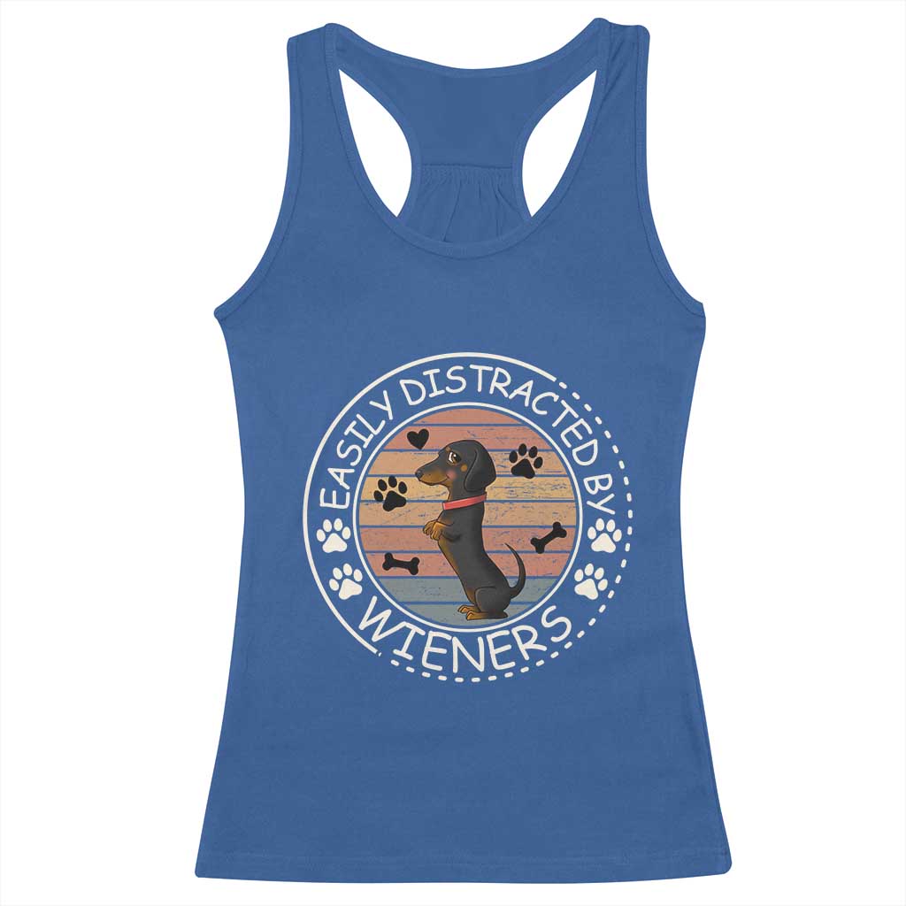 Easily Distracted By Wieners Racerback Tank Top Dachshund Dog Lover Retro Sunset - Wonder Print Shop