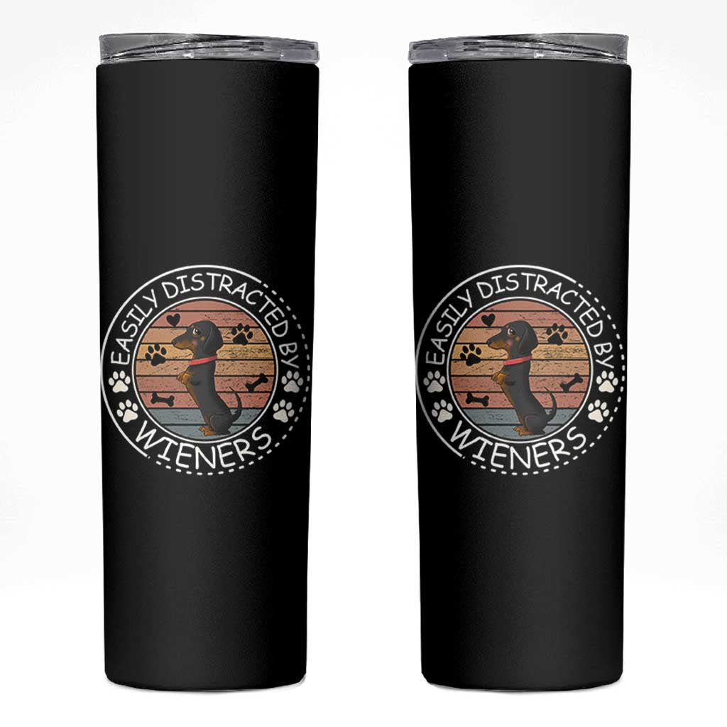 Easily Distracted By Wieners Skinny Tumbler Dachshund Dog Lover Retro Sunset