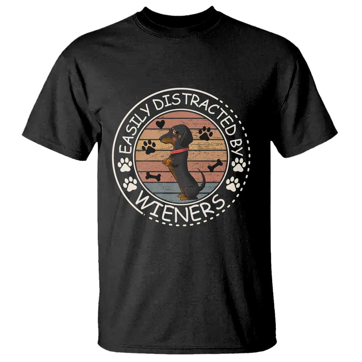 Easily Distracted By Wieners T Shirt Dachshund Dog Lover Retro Sunset - Wonder Print Shop