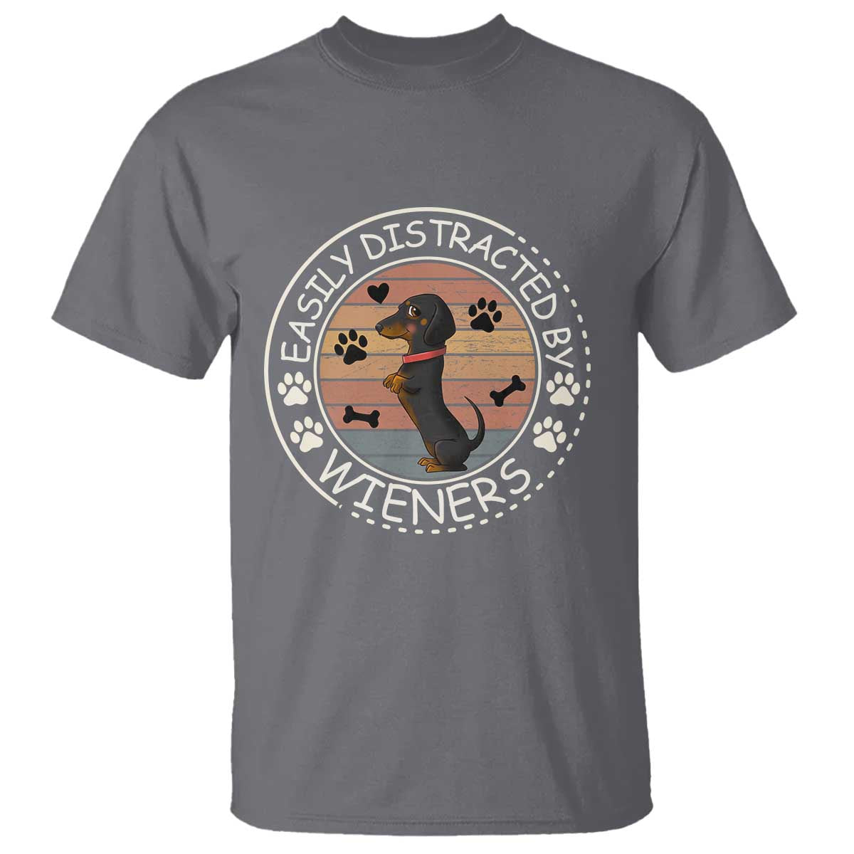 Easily Distracted By Wieners T Shirt Dachshund Dog Lover Retro Sunset - Wonder Print Shop