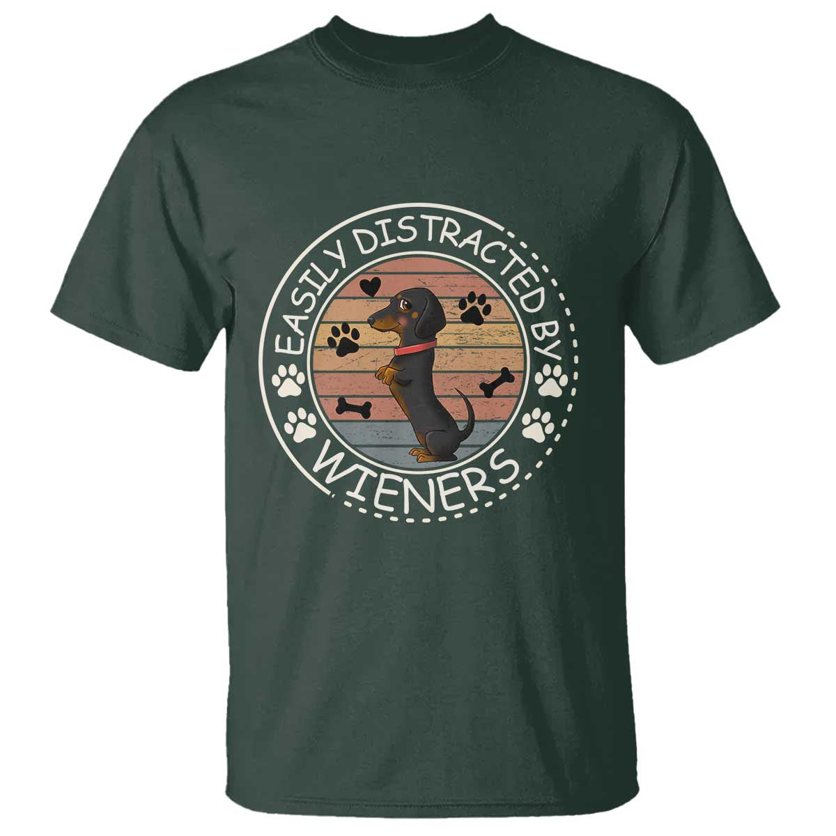 Easily Distracted By Wieners T Shirt Dachshund Dog Lover Retro Sunset - Wonder Print Shop