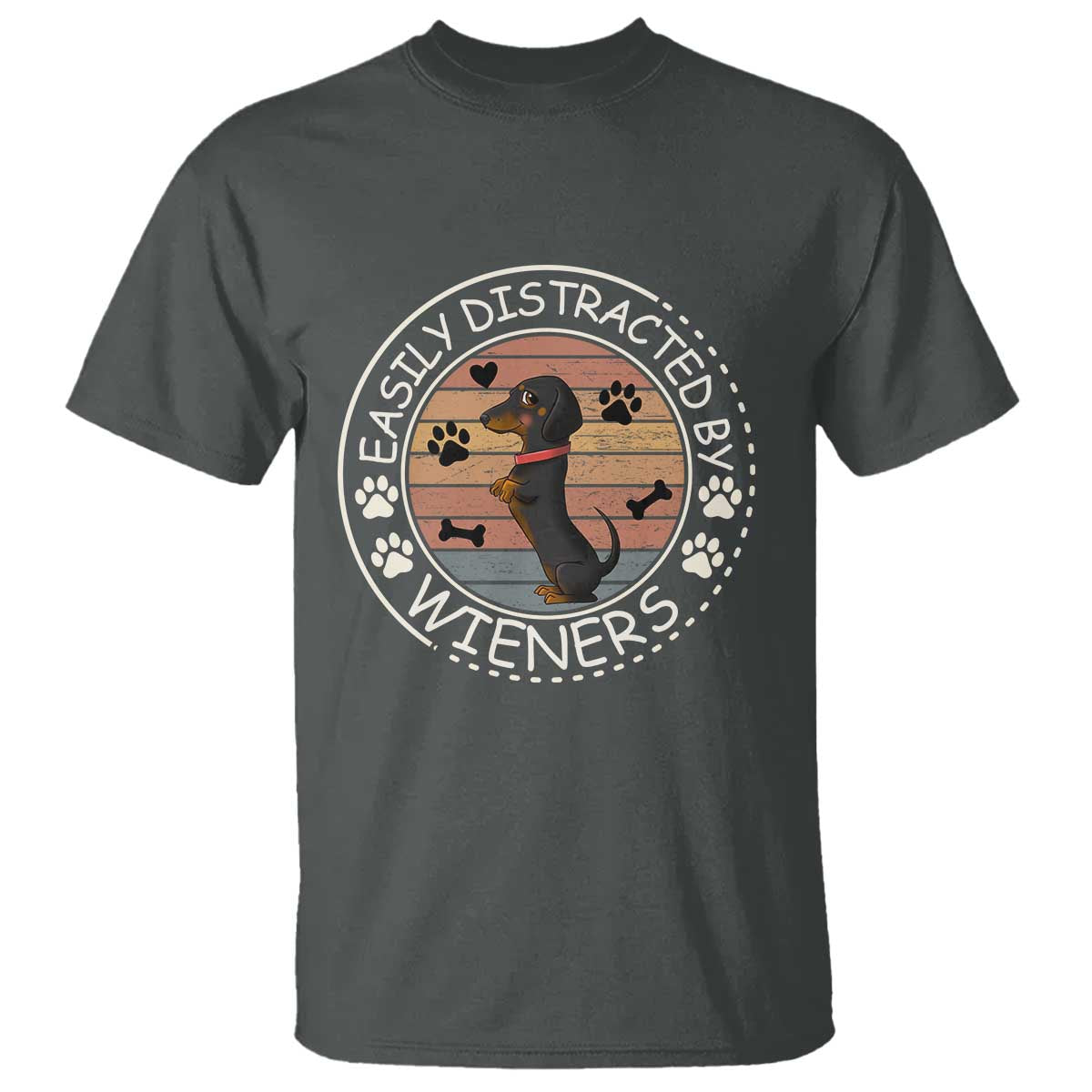 Easily Distracted By Wieners T Shirt Dachshund Dog Lover Retro Sunset - Wonder Print Shop