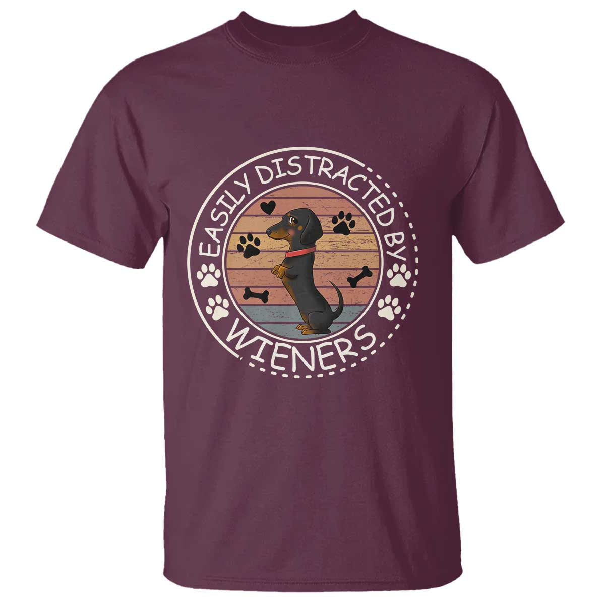 Easily Distracted By Wieners T Shirt Dachshund Dog Lover Retro Sunset - Wonder Print Shop