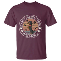 Easily Distracted By Wieners T Shirt Dachshund Dog Lover Retro Sunset - Wonder Print Shop