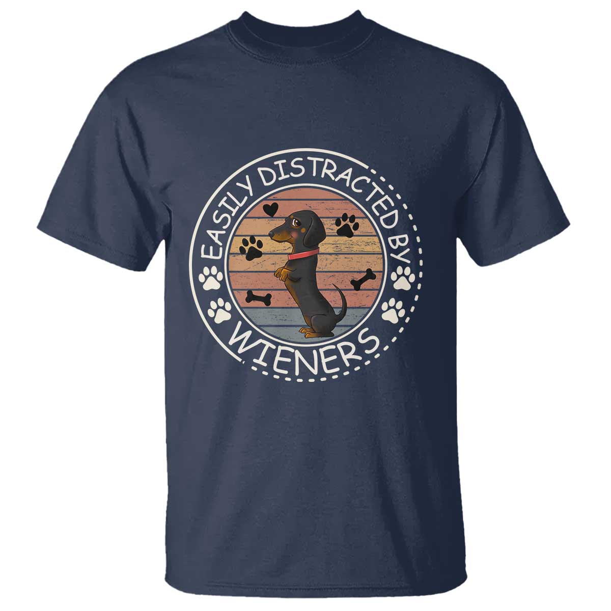 Easily Distracted By Wieners T Shirt Dachshund Dog Lover Retro Sunset - Wonder Print Shop