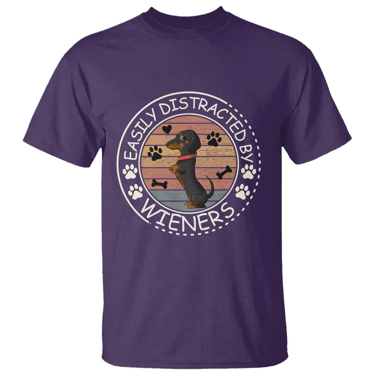 Easily Distracted By Wieners T Shirt Dachshund Dog Lover Retro Sunset - Wonder Print Shop