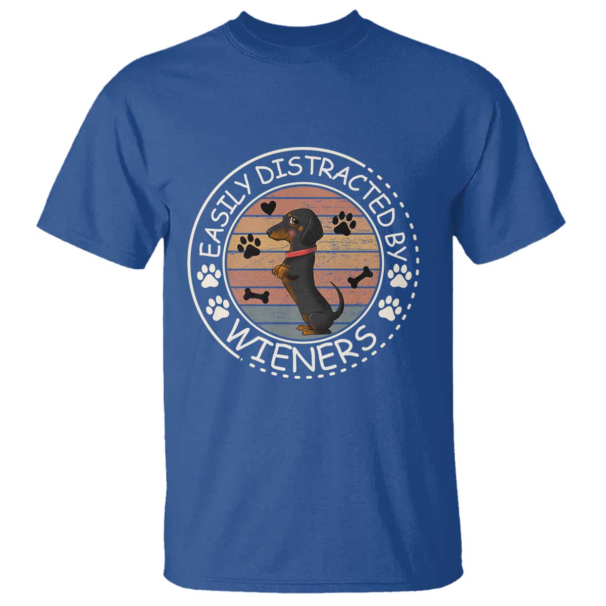 Easily Distracted By Wieners T Shirt Dachshund Dog Lover Retro Sunset - Wonder Print Shop