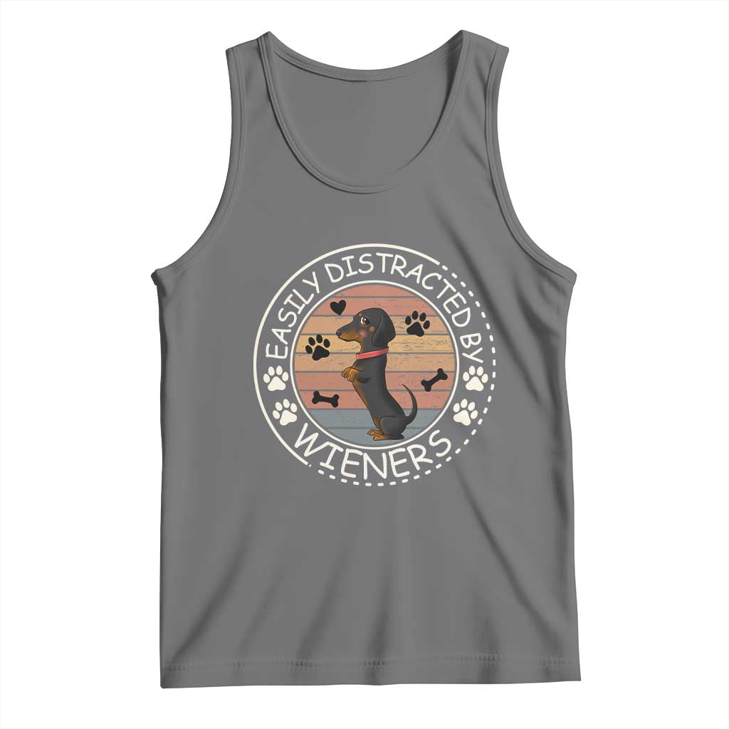 Easily Distracted By Wieners Tank Top Dachshund Dog Lover Retro Sunset - Wonder Print Shop