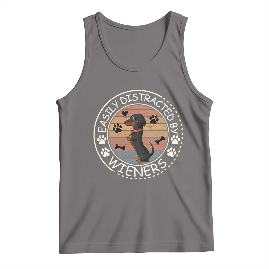 Easily Distracted By Wieners Tank Top Dachshund Dog Lover Retro Sunset - Wonder Print Shop