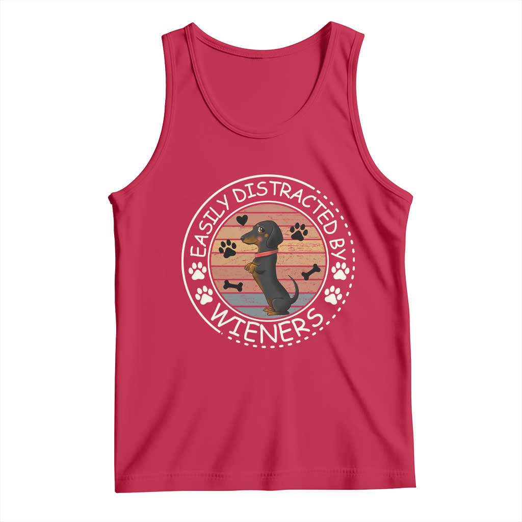 Easily Distracted By Wieners Tank Top Dachshund Dog Lover Retro Sunset - Wonder Print Shop