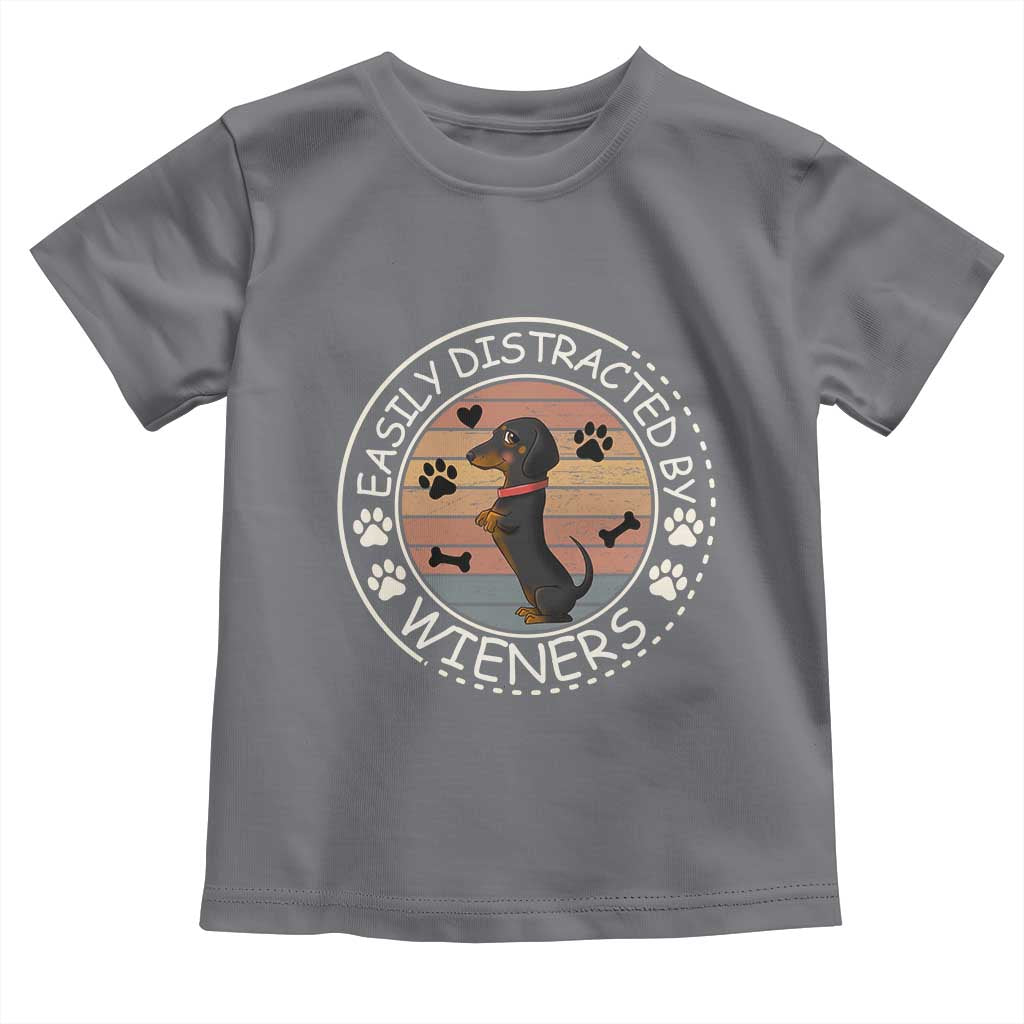 Easily Distracted By Wieners Toddler T Shirt Dachshund Dog Lover Retro Sunset - Wonder Print Shop