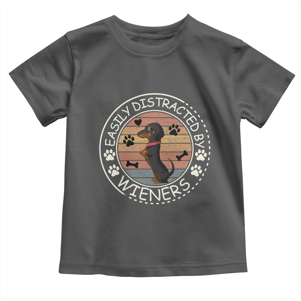 Easily Distracted By Wieners Toddler T Shirt Dachshund Dog Lover Retro Sunset - Wonder Print Shop