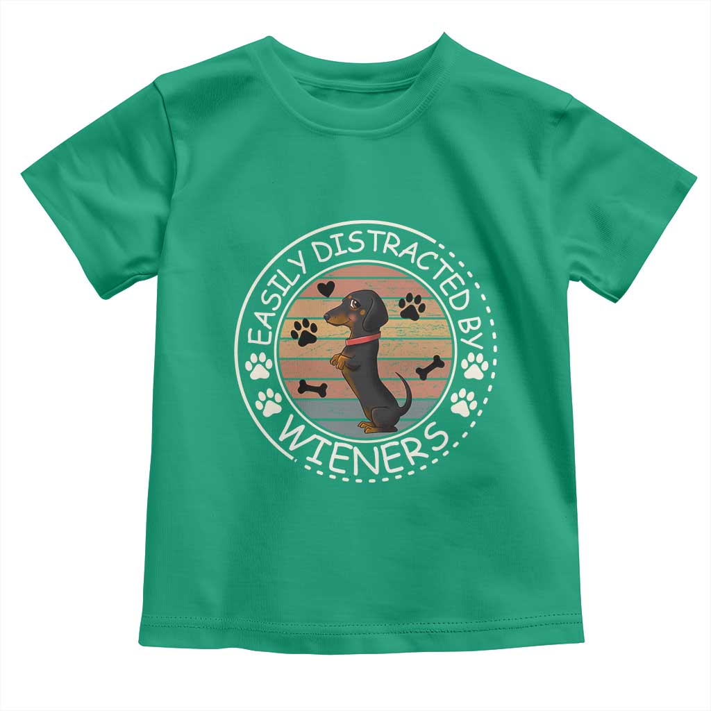 Easily Distracted By Wieners Toddler T Shirt Dachshund Dog Lover Retro Sunset - Wonder Print Shop