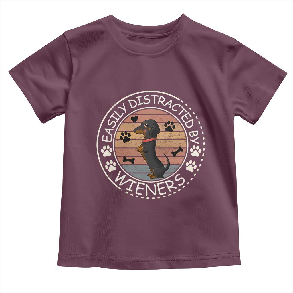 Easily Distracted By Wieners Toddler T Shirt Dachshund Dog Lover Retro Sunset - Wonder Print Shop