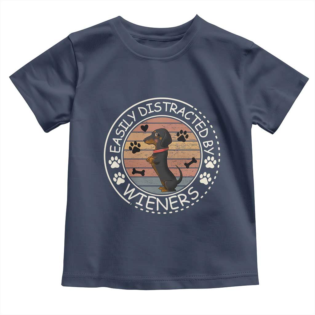 Easily Distracted By Wieners Toddler T Shirt Dachshund Dog Lover Retro Sunset - Wonder Print Shop